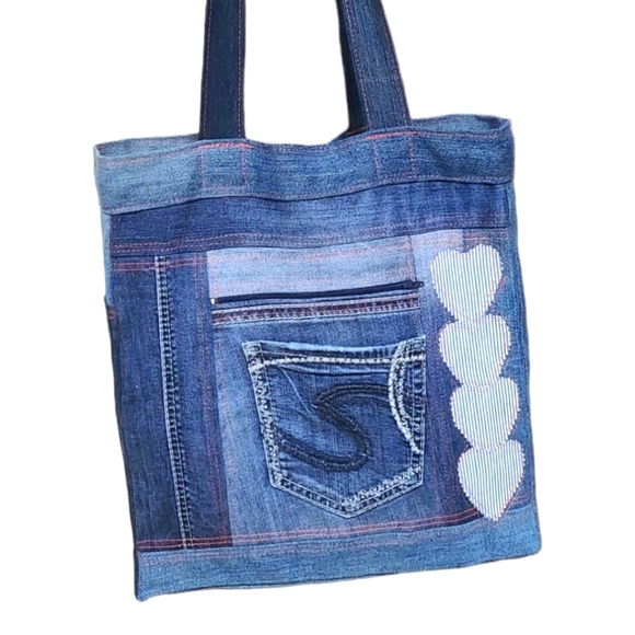 Upcycled Denim Patchwork Tote Bag - Picture 6 of 11
